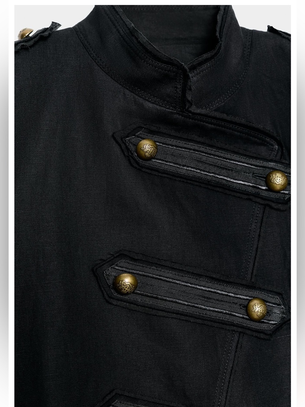 Zara NWT ZW COLLECTION cotton linen blend Black Military blazer gold Buttons - Picture 13 of 14